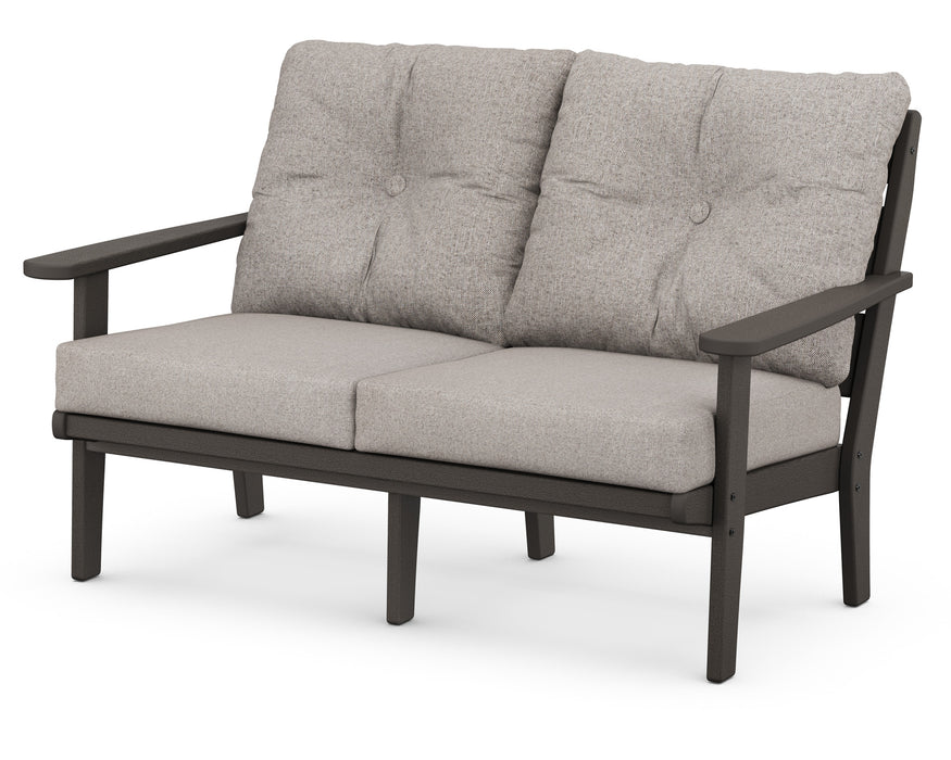 POLYWOOD Lakeside Deep Seating Loveseat in Slate Grey with Natural Linen fabric