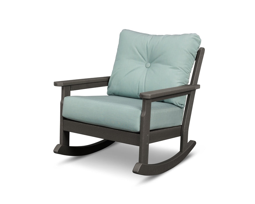 POLYWOOD Vineyard Deep Seating Rocking Chair in Slate Grey with Natural fabric