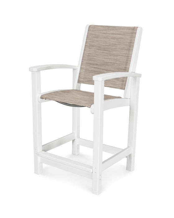 POLYWOOD Coastal Counter Chair in Vintage White with Onyx fabric