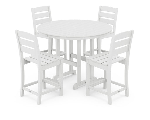 POLYWOOD Lakeside 5-Piece Round Counter Side Chair Set in White