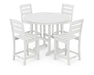 POLYWOOD Lakeside 5-Piece Round Counter Side Chair Set in White