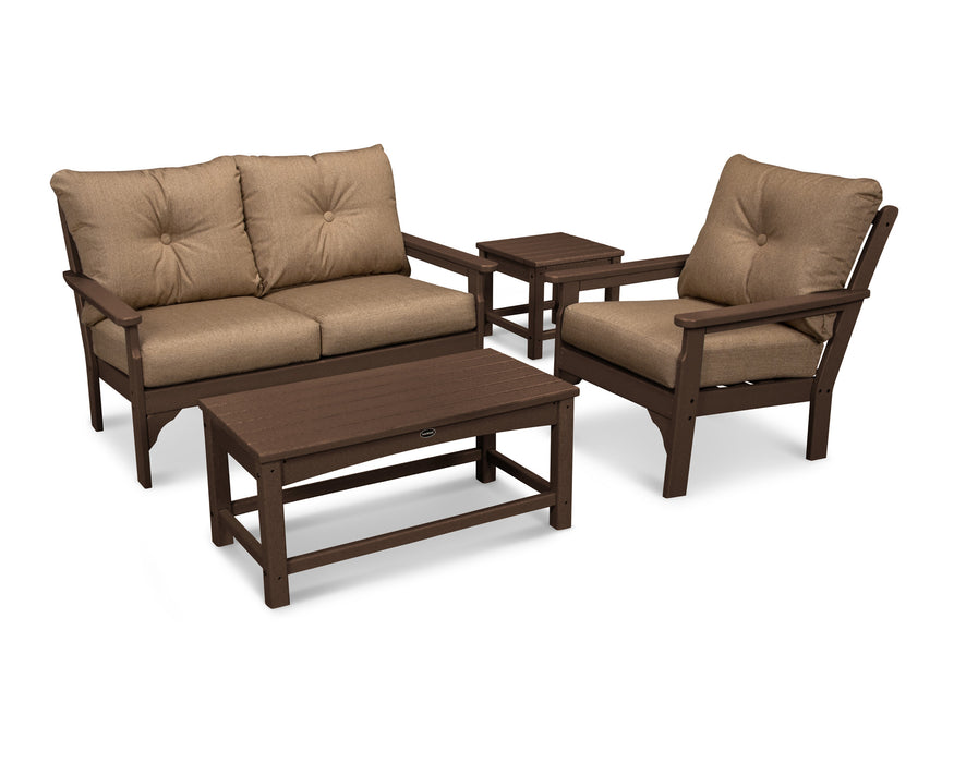 POLYWOOD Vineyard 4 Piece Deep Seating Set in Mahogany with Sesame fabric
