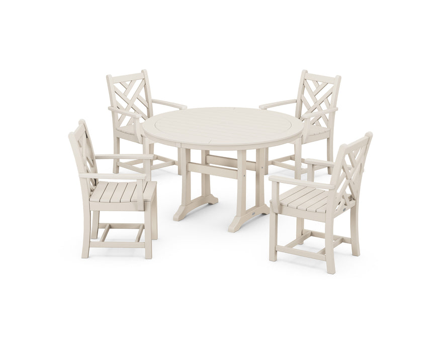 POLYWOOD Chippendale 5-Piece Nautical Trestle Dining Arm Chair Set in Sand