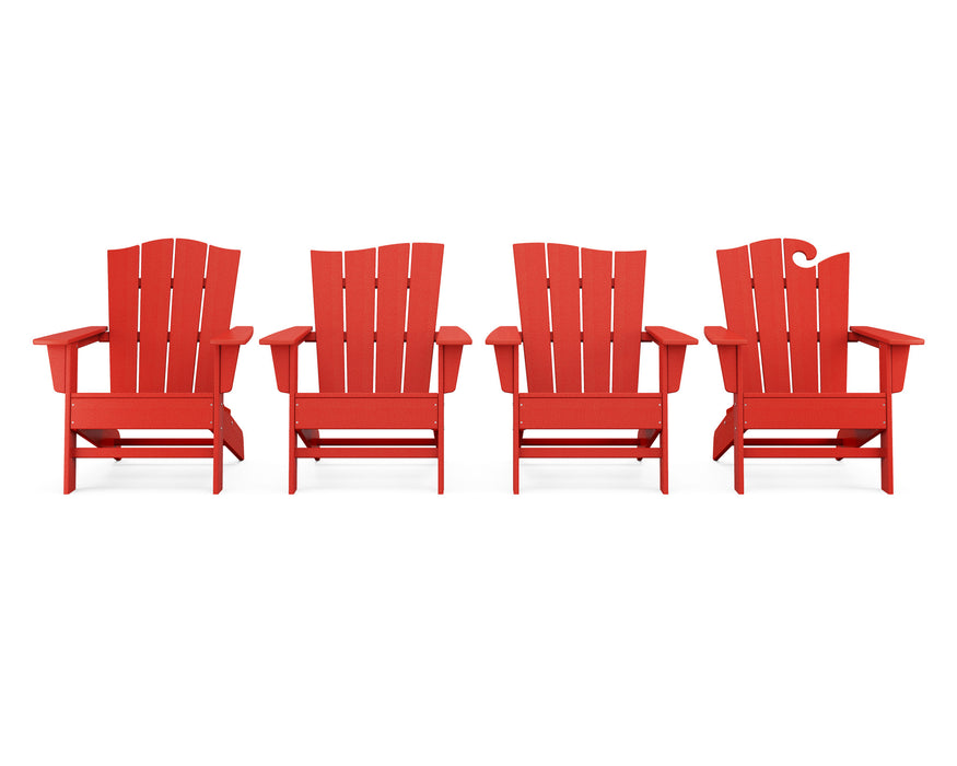POLYWOOD Wave Collection 4-Piece Adirondack Chair Set in Tangerine