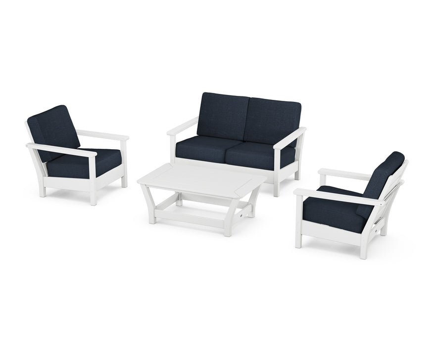 POLYWOOD Harbour 4-Piece Deep Seating Set in White with Marine Indigo fabric