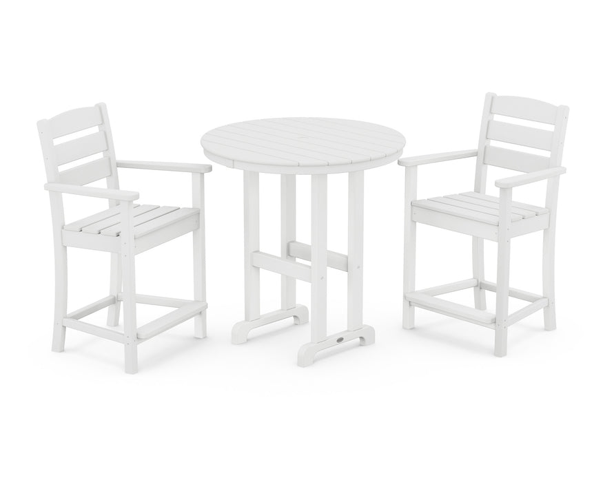 POLYWOOD Lakeside 3-Piece Round Counter Arm Chair Set in White