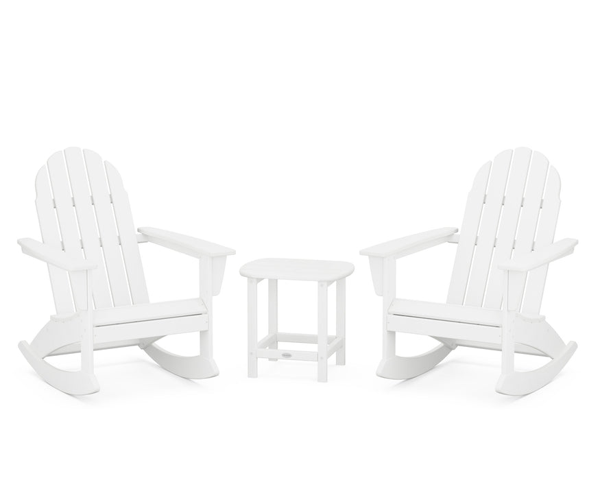 POLYWOOD Vineyard 3-Piece Adirondack Rocking Chair Set with South Beach 18" Side Table in White