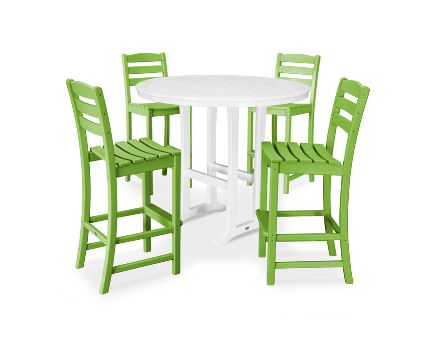 POLYWOOD 5 Piece La Casa Side Chair Bar Dining Set in Lime / White
