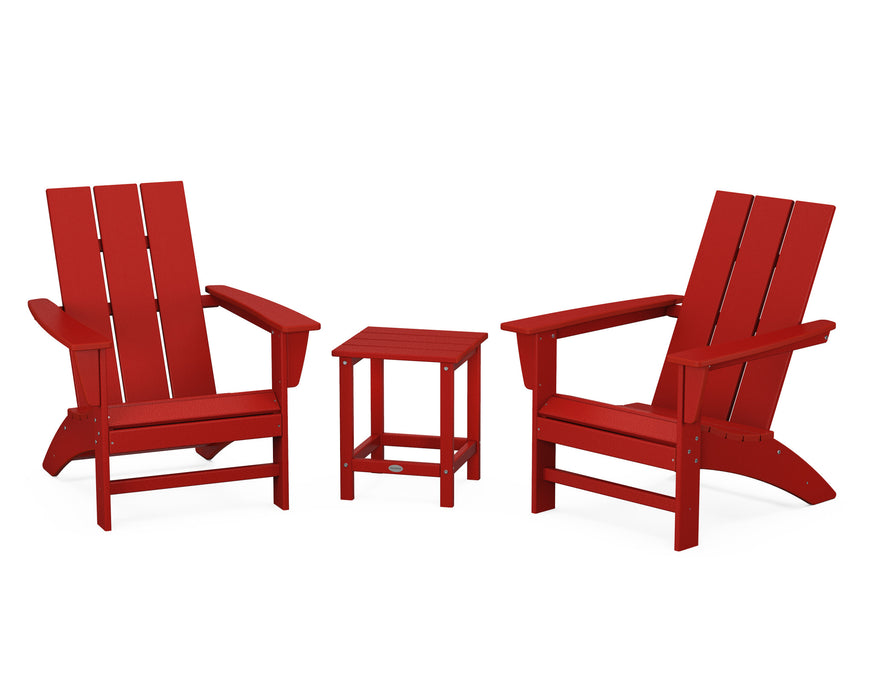 POLYWOOD Modern 3-Piece Adirondack Set with Long Island 18" Side Table in Mahogany