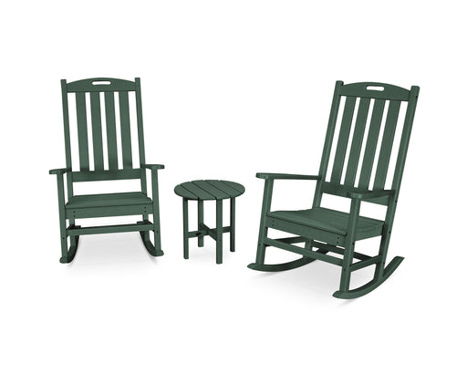 POLYWOOD Nautical 3-Piece Porch Rocking Chair Set in Green