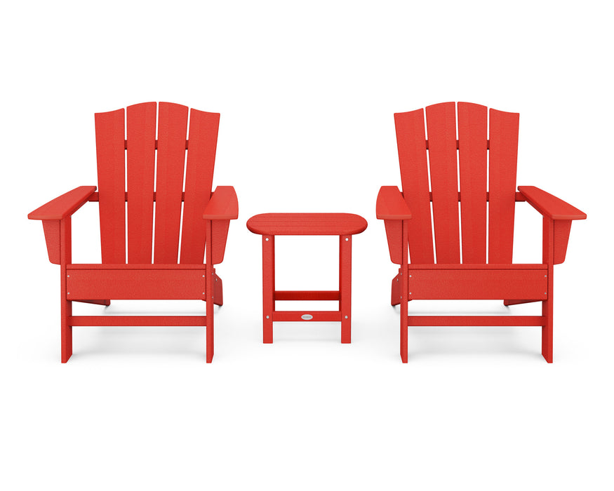 POLYWOOD Wave 3-Piece Adirondack Chair Set with The Crest Chairs in Sunset Red