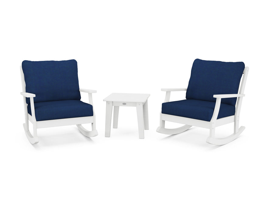 POLYWOOD Braxton 3-Piece Deep Seating Rocker Set in Vintage White with Weathered Tweed fabric