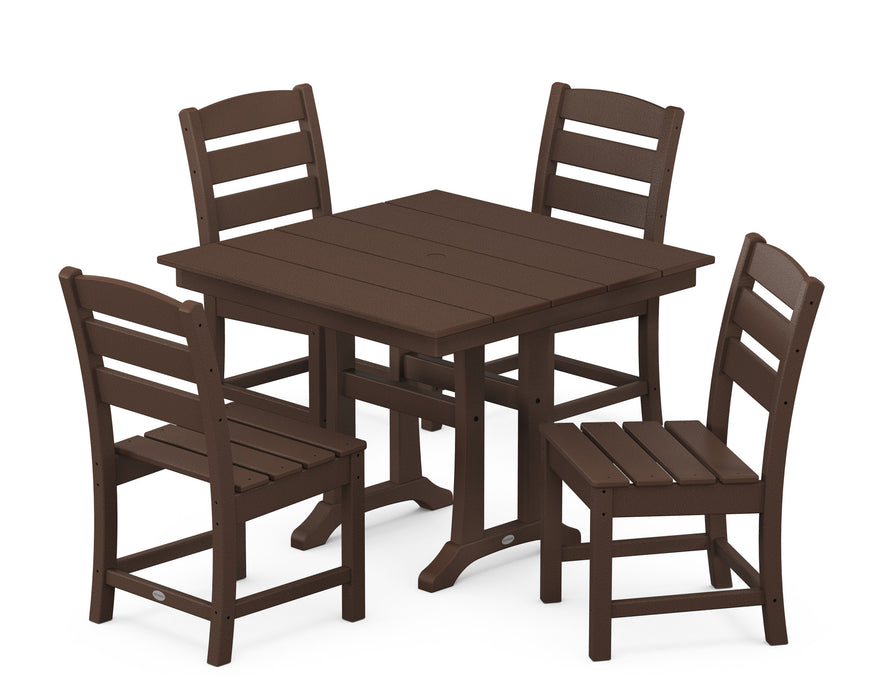 POLYWOOD Lakeside 5-Piece Farmhouse Trestle Side Chair Dining Set in Mahogany