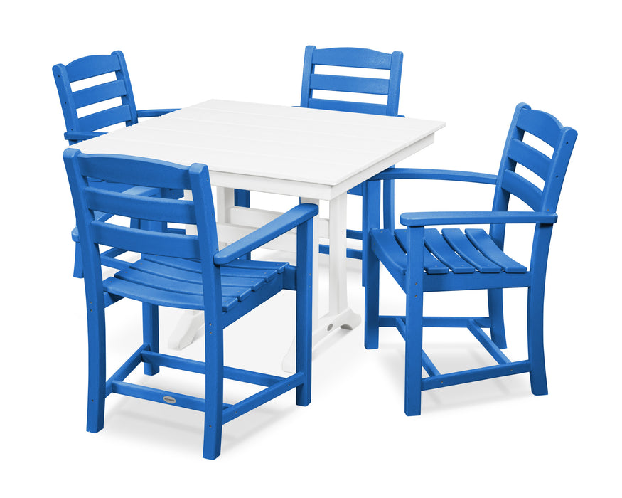 POLYWOOD La Casa Café 5-Piece Farmhouse Trestle Arm Chair Dining Set in Pacific Blue / White