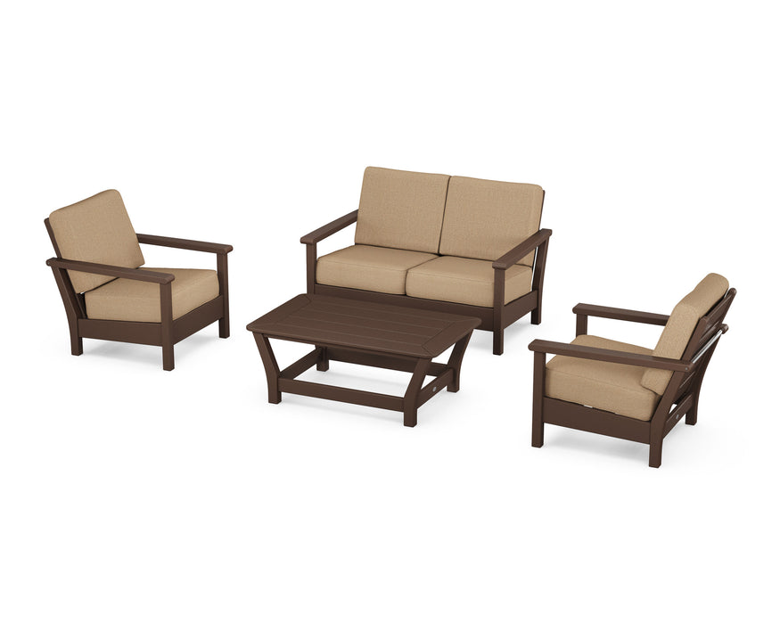 POLYWOOD Harbour 4-Piece Deep Seating Set in Mahogany with Sesame fabric