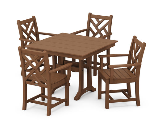 POLYWOOD Chippendale 5-Piece Farmhouse Trestle Arm Chair Dining Set in Teak