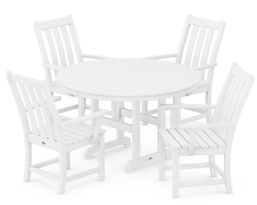 POLYWOOD Vineyard 5-Piece Round Arm Chair Dining Set in White