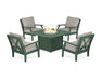 POLYWOOD Braxton 5-Piece Deep Seating Conversation Set with Fire Pit Table in Green with Weathered Tweed fabric