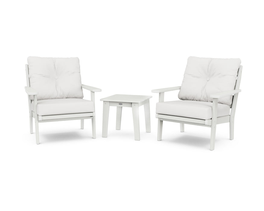 POLYWOOD Lakeside 3-Piece Deep Seating Chair Set in Vintage White with Natural Linen fabric