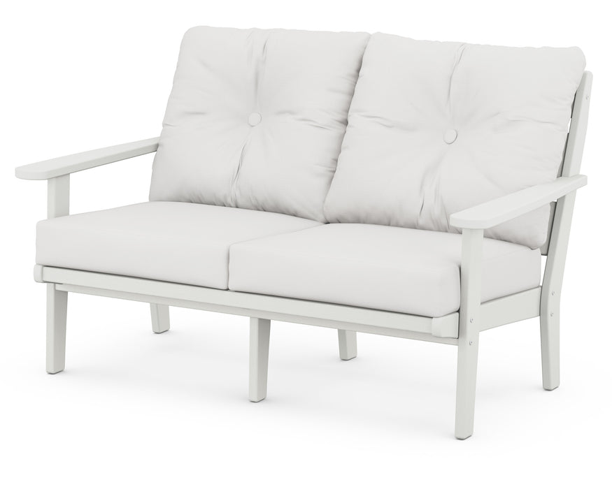 POLYWOOD Lakeside Deep Seating Loveseat in Vintage White with Natural Linen fabric