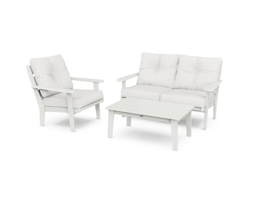POLYWOOD Lakeside 3-Piece Deep Seating Set in Vintage White with Natural Linen fabric