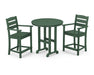 POLYWOOD Lakeside 3-Piece Round Counter Arm Chair Set in Green