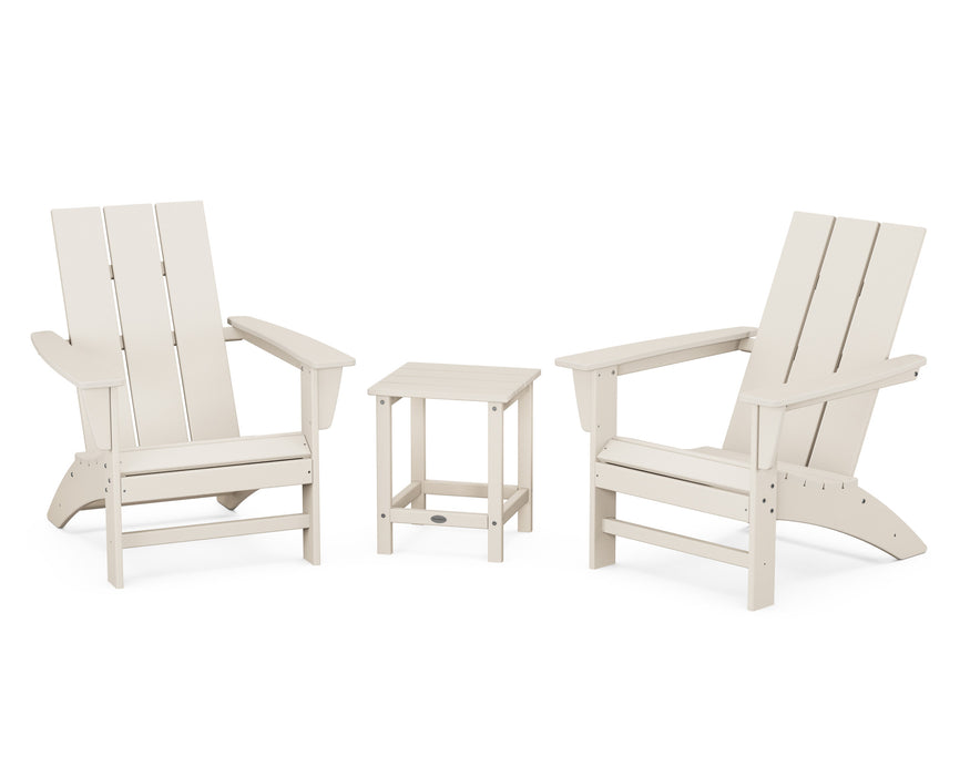 POLYWOOD Modern 3-Piece Adirondack Set with Long Island 18" Side Table in Sand