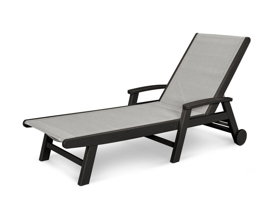 POLYWOOD Coastal Chaise with Wheels in Black with Metallic fabric