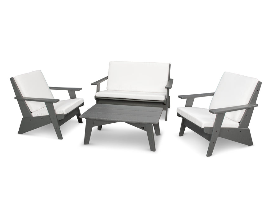 POLYWOOD Riviera Modern Lounge 4-Piece Set in White with Spectrum Carbon fabric