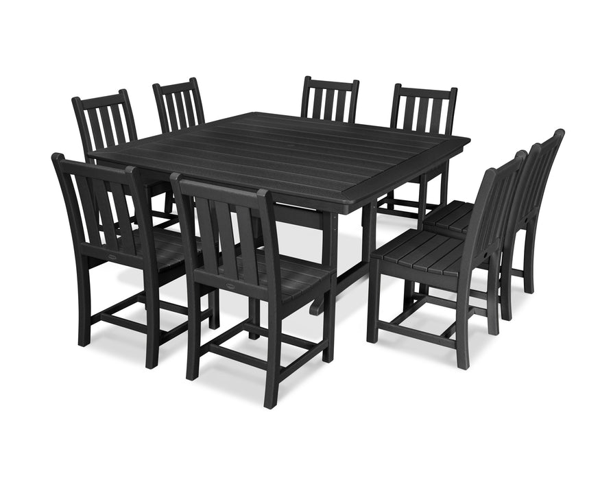 POLYWOOD Traditional Garden 9-Piece Nautical Trestle Dining Set in Black