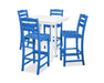 POLYWOOD La Casa Café 5-Piece Farmhouse Trestle Bar Set in Pacific Blue / White