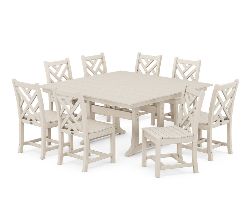 POLYWOOD Chippendale 9-Piece Farmhouse Trestle Dining Set in Sand