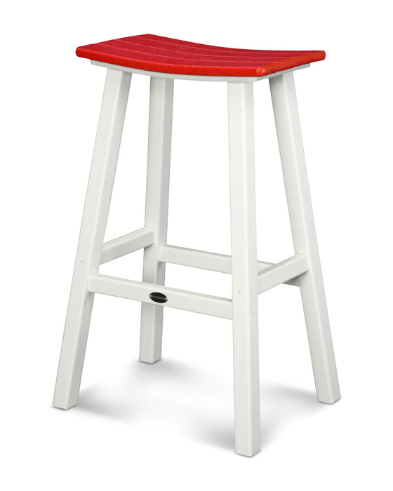 POLYWOOD® Contempo 30" Saddle Bar Stool in White / Sunset Red