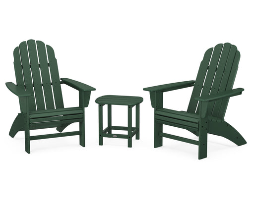 POLYWOOD Vineyard 3-Piece Curveback Adirondack Set with South Beach 18" Side Table in Green