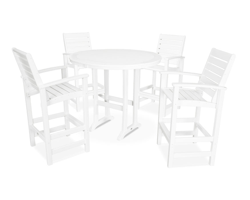 POLYWOOD 5 Piece Signature Bar Dining Set in White