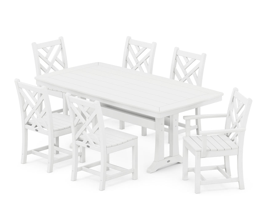 POLYWOOD Chippendale 7-Piece Nautical Trestle Dining Set in White