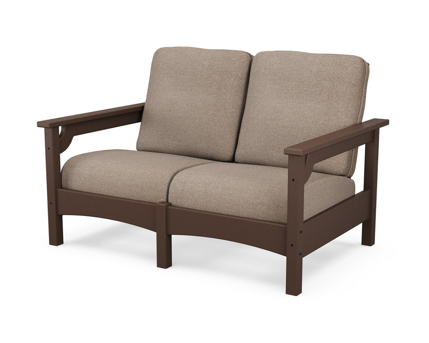 POLYWOOD Club Settee in Mahogany with Spiced Burlap fabric