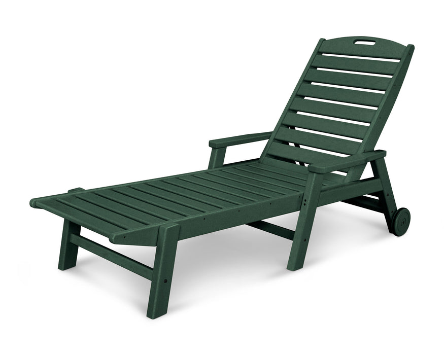 POLYWOOD Nautical Chaise with Arms & Wheels in Green