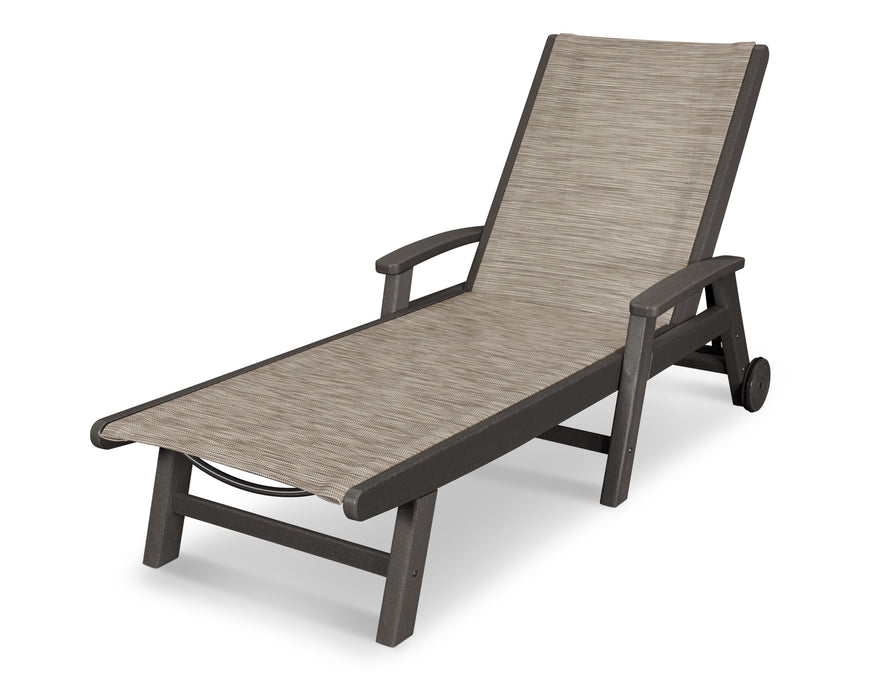 POLYWOOD Coastal Chaise with Wheels in Vintage Coffee with Onyx fabric