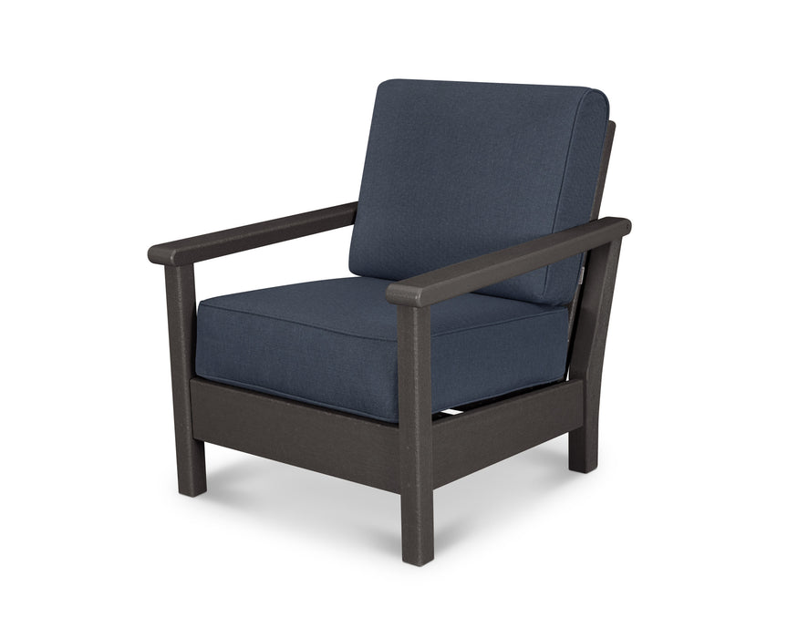 POLYWOOD Harbour Deep Seating Chair in Vintage Coffee with Sancy Shale fabric