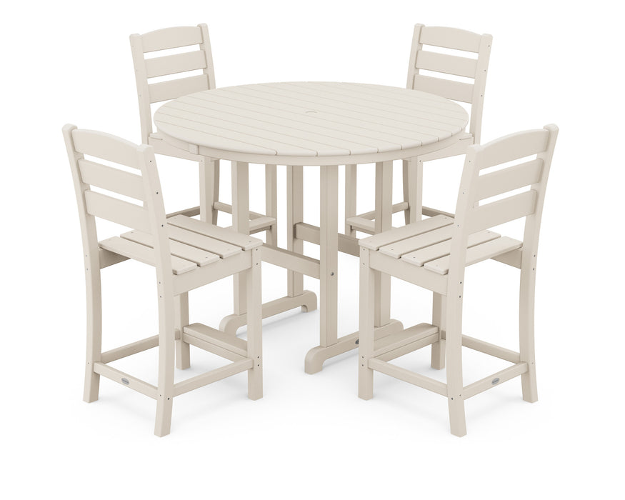 POLYWOOD Lakeside 5-Piece Round Counter Side Chair Set in Sand