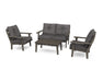 POLYWOOD Lakeside 4-Piece Deep Seating Set in Vintage Coffee with Natural Linen fabric