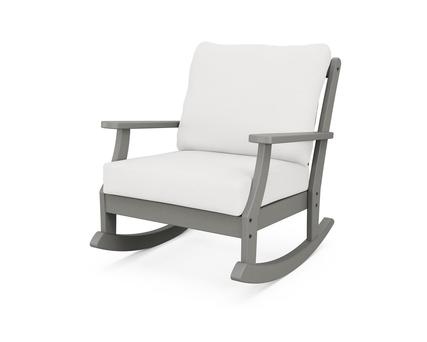 POLYWOOD Braxton Deep Seating Rocking Chair in Slate Grey with Natural Linen fabric