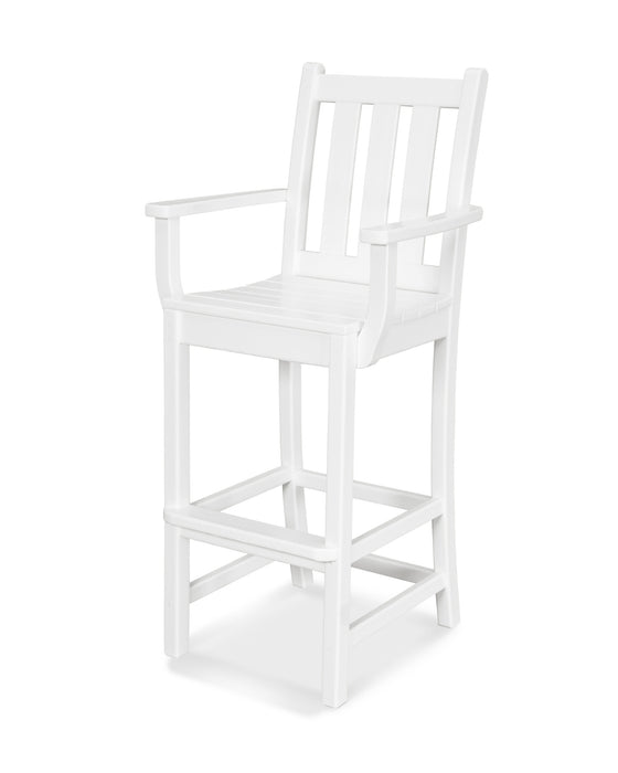 POLYWOOD Traditional Garden Bar Arm Chair in White