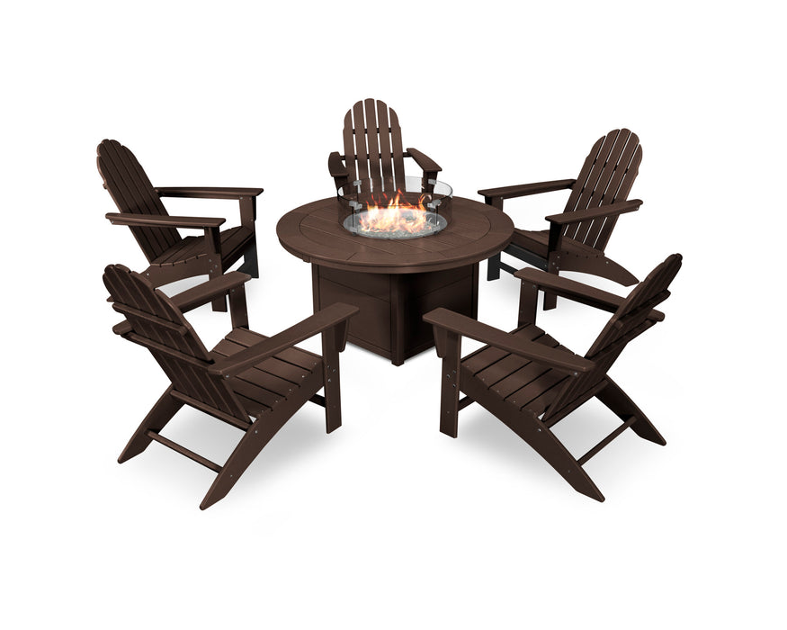 POLYWOOD Vineyard Adirondack 6-Piece Chat Set with Fire Pit Table in Mahogany