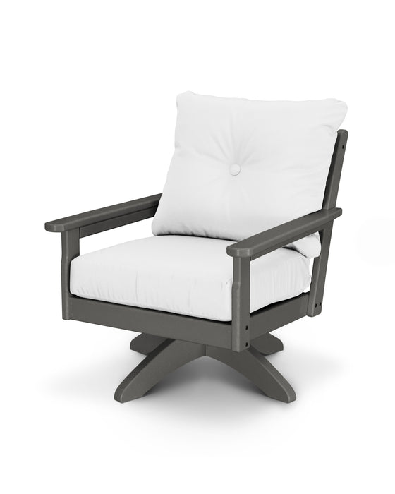 POLYWOOD Vineyard Deep Seating Swivel Chair in Sand with Ash Charcoal fabric