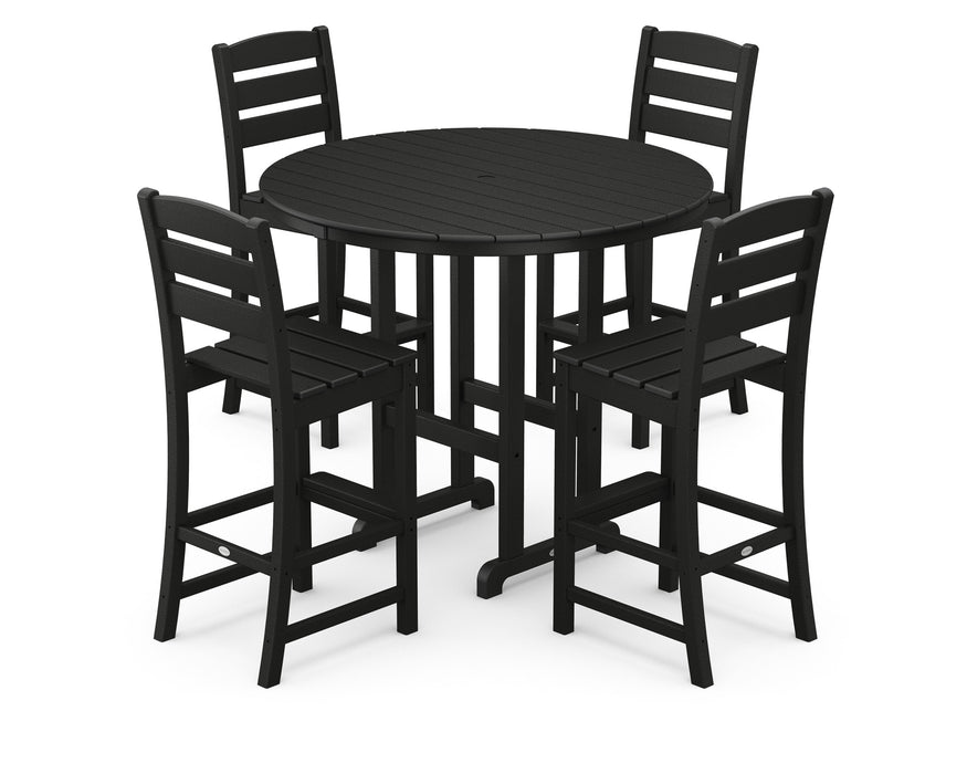 POLYWOOD Lakeside 5-Piece Round Bar Side Chair Set in Black