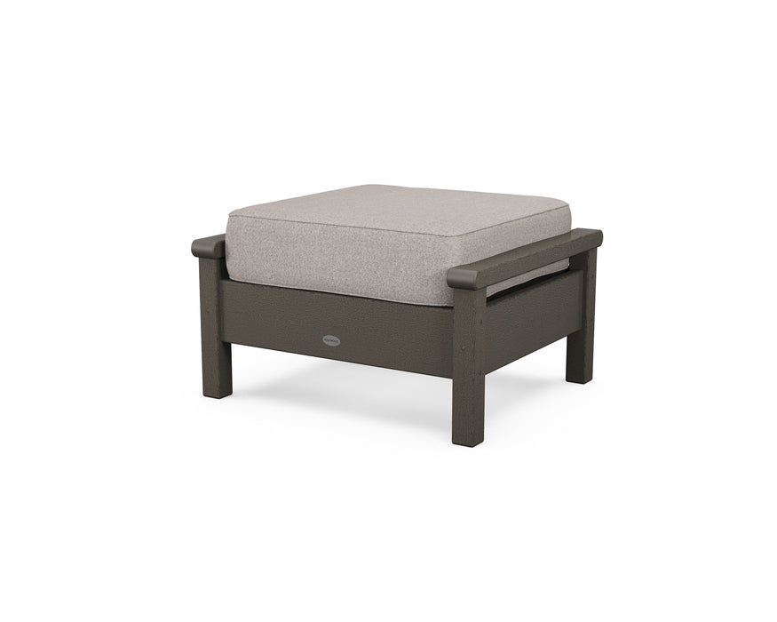 POLYWOOD Harbour Deep Seating Ottoman in Vintage Coffee with Natural Linen fabric