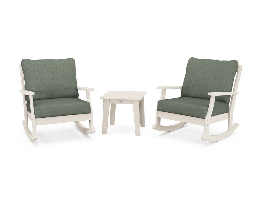 POLYWOOD Braxton 3-Piece Deep Seating Rocker Set in Sand with Ash Charcoal fabric