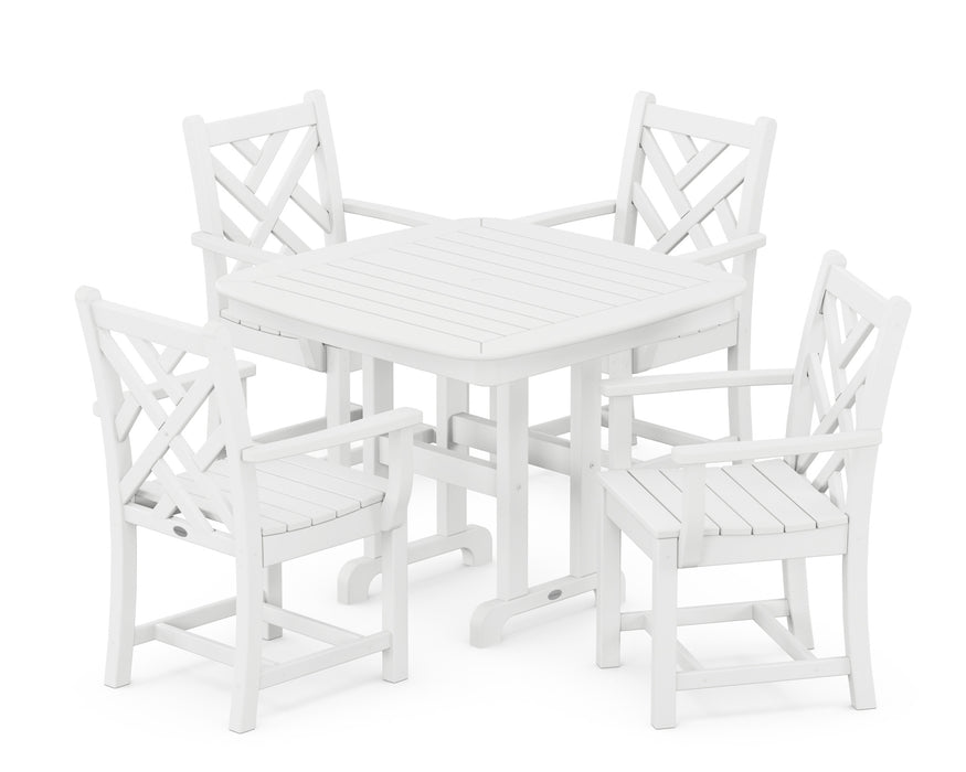 POLYWOOD Chippendale 5-Piece Arm Chair Dining Set in White